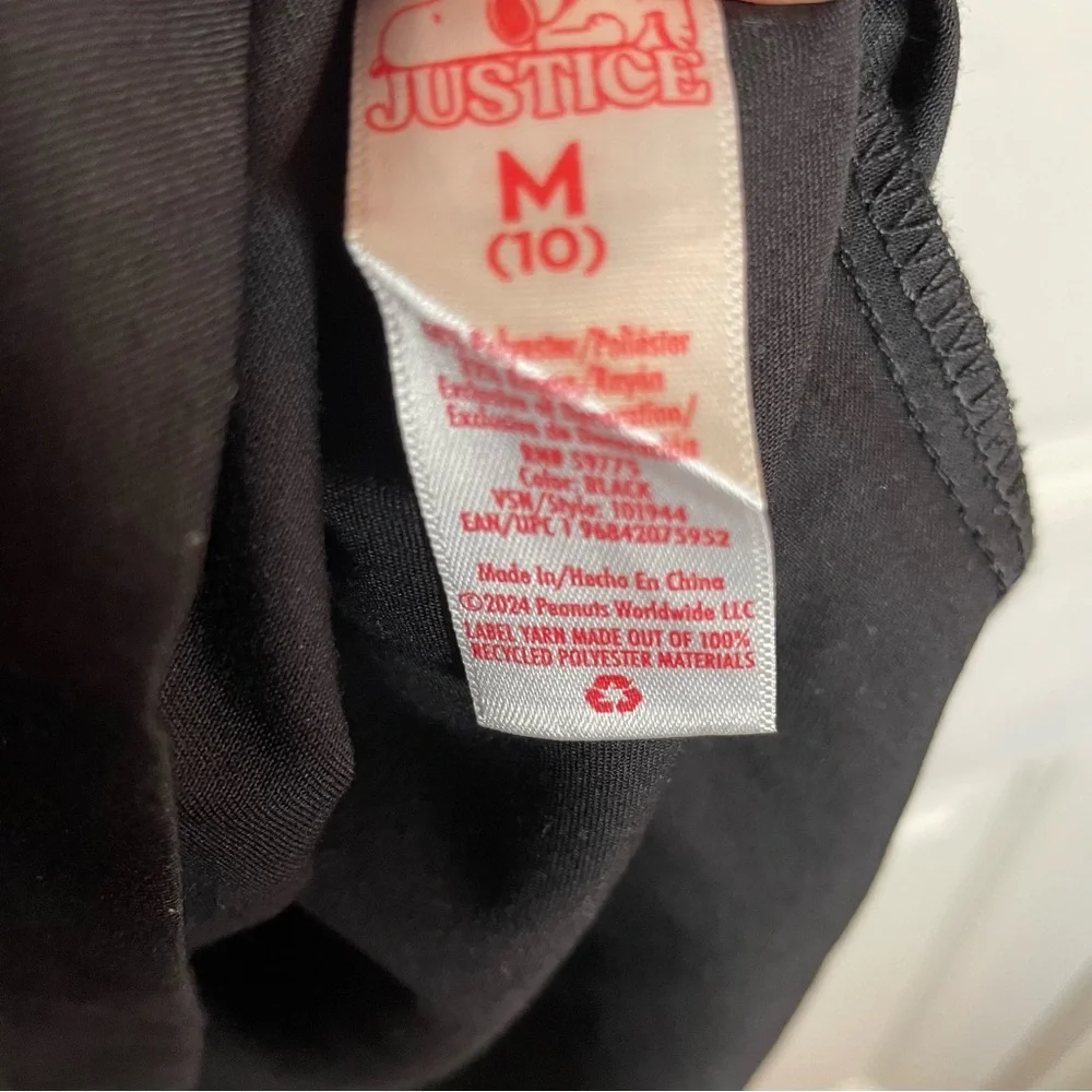 Justice Girls Black Pinafore Dress with Snoopy Graphic & Heart Accent Size M-10